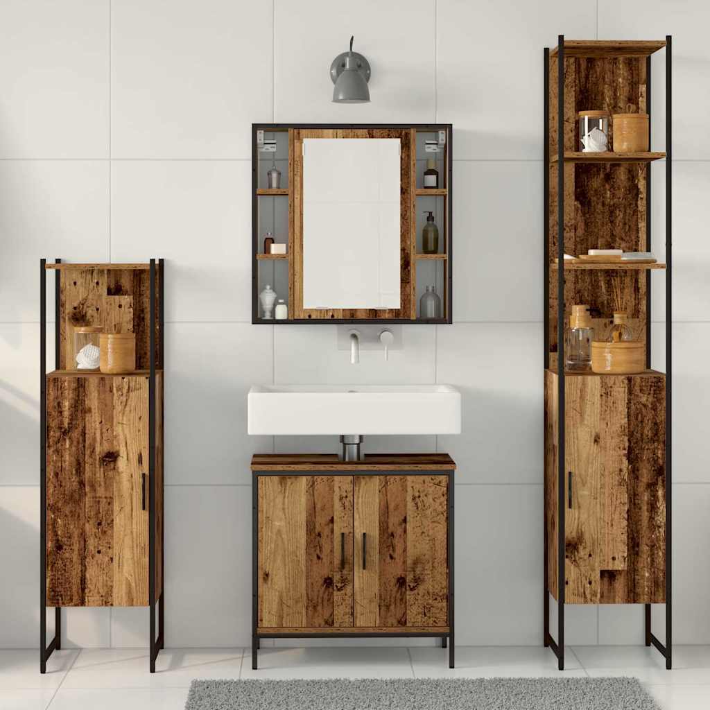 Bathroom Furniture Set with Door 4 pcs Brown 33 x 33 x 185.5 cm
